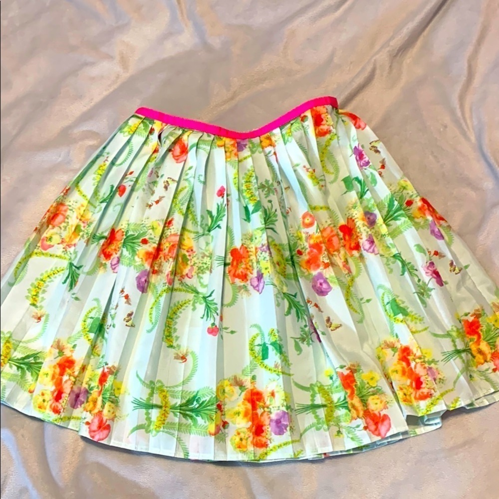 Ted baker girls mint green pink Floral Pleated Skirt Pink Trim size 7 spring
